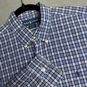 Ralph Lauren Blake Mens XL Blue White Plaid Cotton Button Down Shirt Long Sleeve